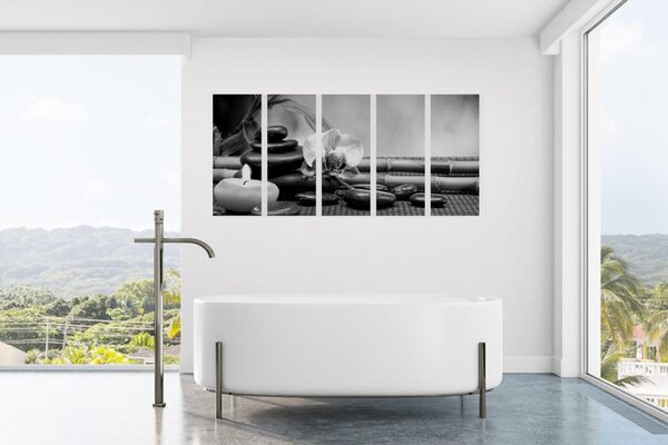 Tablou 5-piese natura moartă Feng Shui în design alb-negru