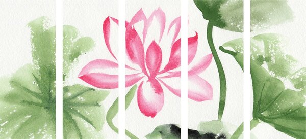 Tablou 5-piese floare lotus de acuarelă