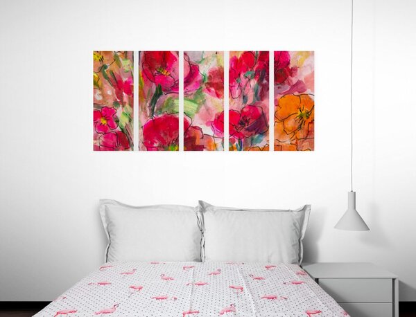 Tablou 5-piese natura moartă florală pictată