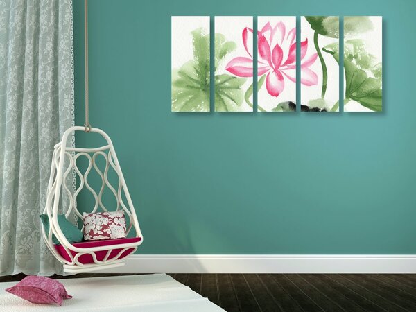 Tablou 5-piese floare lotus de acuarelă