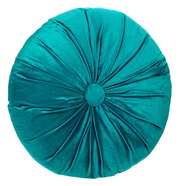 Perna decorativa cu nasture, 40 x 10 cm, poliester, forma rotunda, Turcoaz