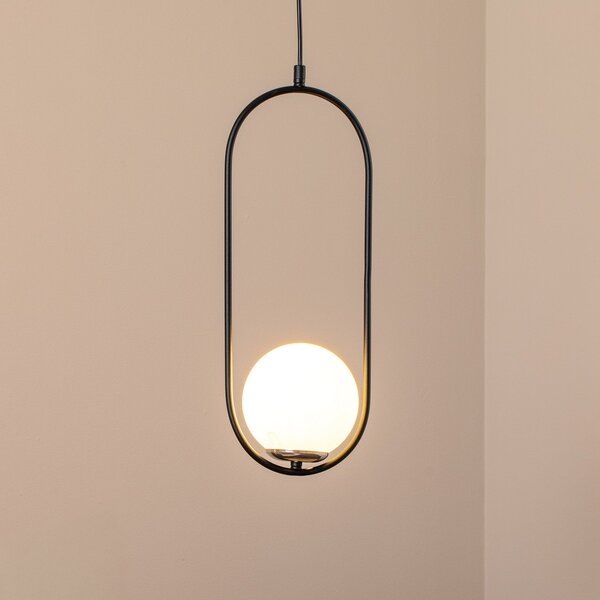 Opviq Lampă suspendată Mudoni, negru/alb, sticlă, metal, E27, reglabil, Negru, Camera de zi / sufragerie, Sticlă, Modern