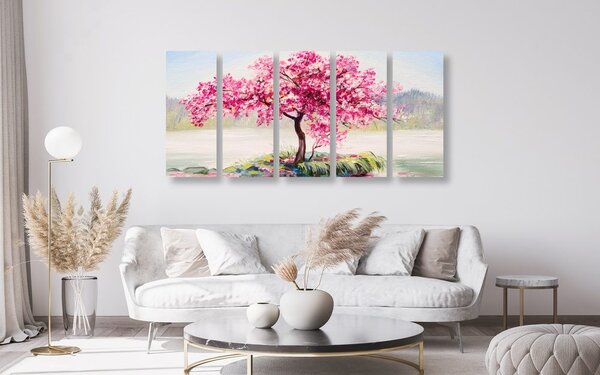 Tablou 5-piese cireș oriental în design roz