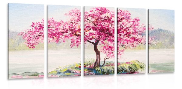 Tablou 5-piese cireș oriental în design roz