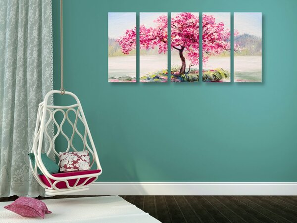 Tablou 5-piese cireș oriental în design roz