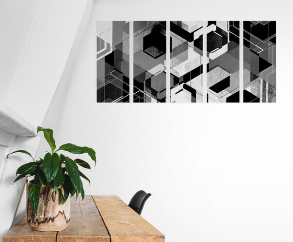 Tablou 5-piese geometrie abstractă în design alb-negru