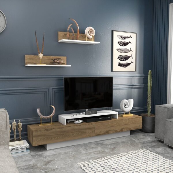 Mobilier living LUSI, stejar inchis/alb, PAL melaminat, 3 piese