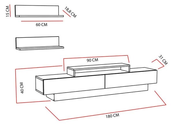 Mobilier living LUSI, stejar miere/alb, PAL melaminat, 3 piese