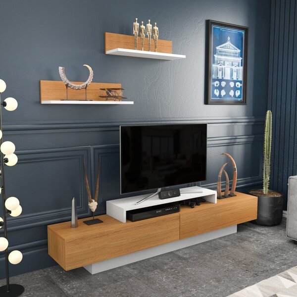 Mobilier living LUSI, stejar miere/alb, PAL melaminat, 3 piese