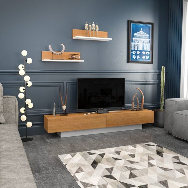 Mobilier living LUSI, stejar miere/alb, PAL melaminat, 3 piese