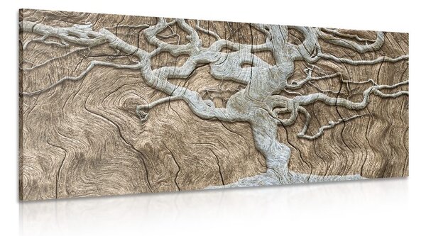 Tablou copacul abstract pe lemn în design bej