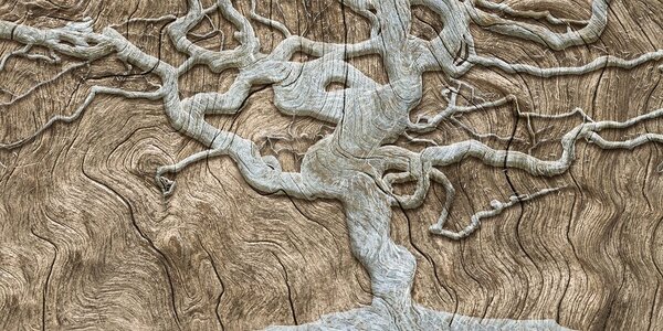 Tablou copacul abstract pe lemn în design bej