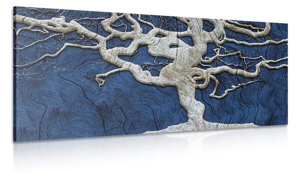 Tablou copacul abstract pe lemn cu contrast albastru