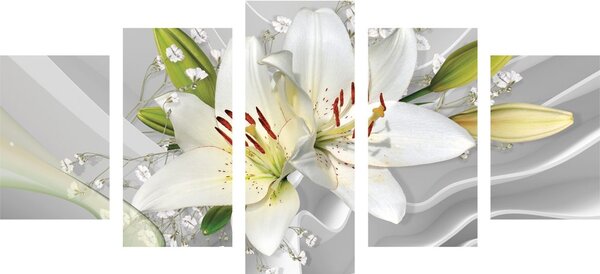 Tablou 5-piese crinul alb pe fundalul interesant