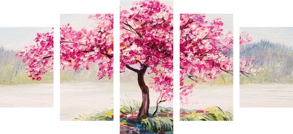 Tablou 5-piese cireș oriental în design roz