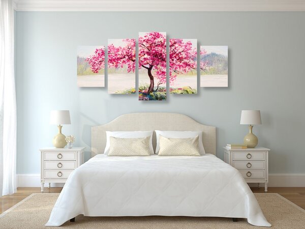 Tablou 5-piese cireș oriental în design roz