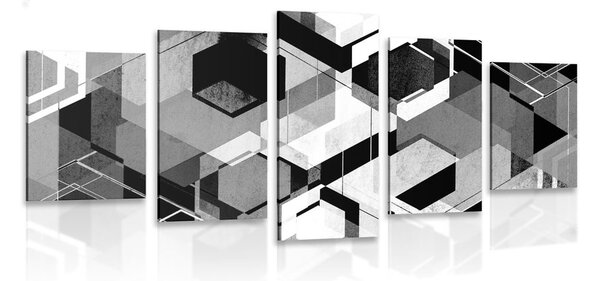 Tablou 5-piese geometrie abstractă în design alb-negru