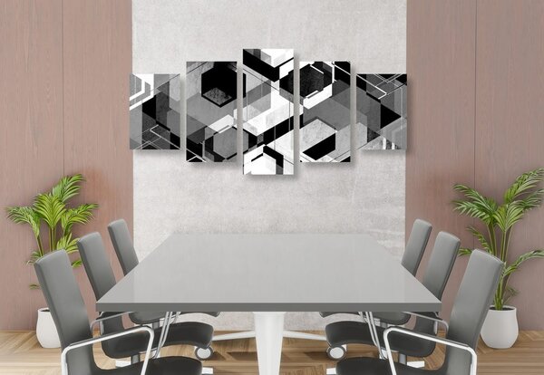 Tablou 5-piese geometrie abstractă în design alb-negru