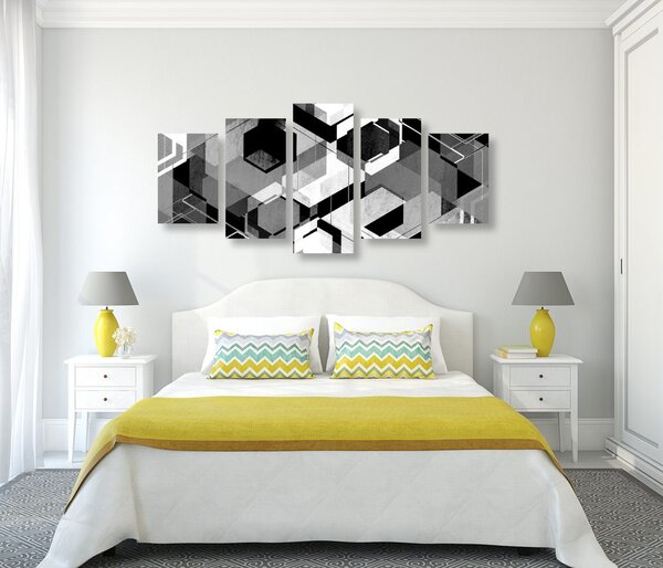 Tablou 5-piese geometrie abstractă în design alb-negru