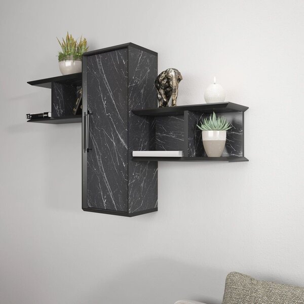 Raft OLIDA, negru cu efect de marmura, PAL melaminat, 119x35x52 cm