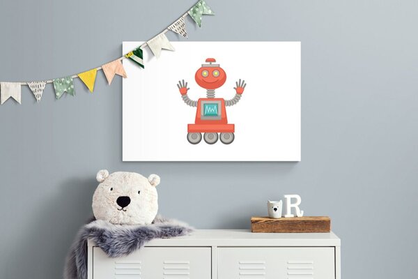 Tablou cu motivul de robot în culoarea roșie