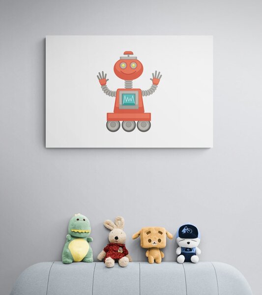 Tablou cu motivul de robot în culoarea roșie