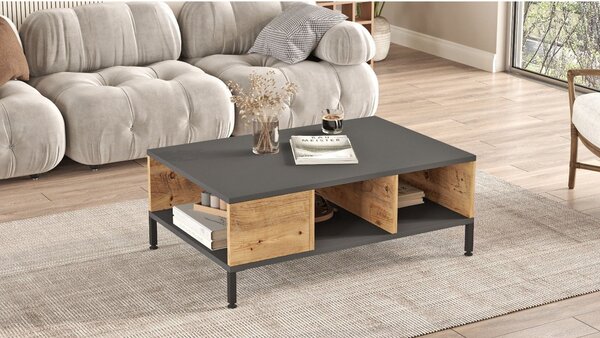Masuta cafea RL2-AA, gri/stejar, PAL melaminat, 90x60x33 cm