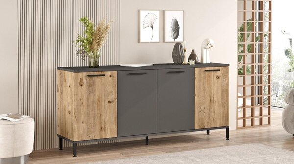 Comoda RL4-AA, gri/stejar, PAL melaminat, 160x40x72 cm