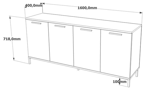 Comoda RL4-AA, gri/stejar, PAL melaminat, 160x40x72 cm
