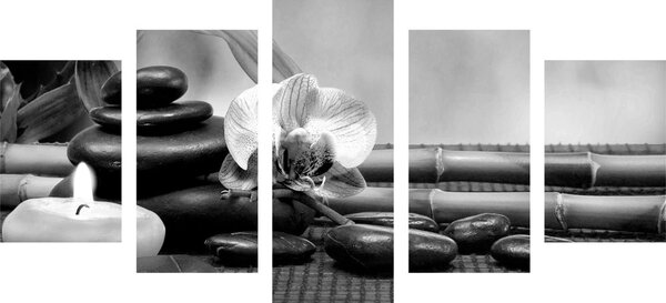 Tablou 5-piese natura moartă Feng Shui în design alb-negru