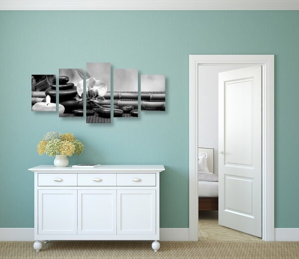 Tablou 5-piese natura moartă Feng Shui în design alb-negru