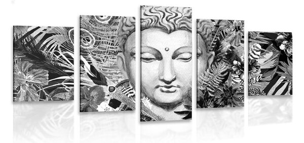 Tablou 5-piese Budha pe un fundal exotic în design alb-negru