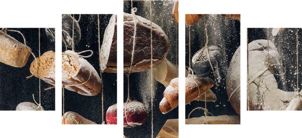 Tablou 5-piese produse de patiserie agățate pe frânghie