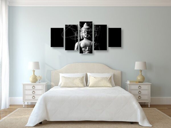 Tablou 5-piese statuie Budha în design alb-negru