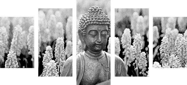 Tablou 5-piese yin și yang Budha în design alb-negru