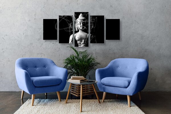Tablou 5-piese statuie Budha în design alb-negru