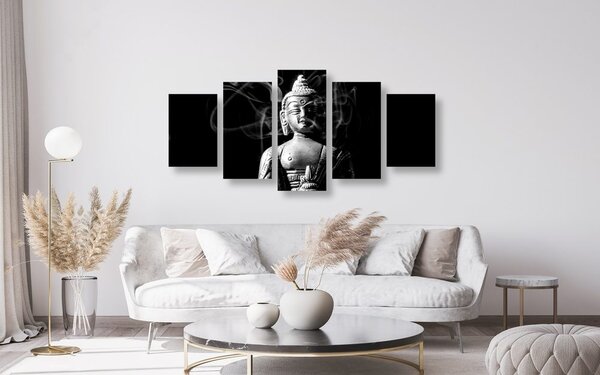 Tablou 5-piese statuie Budha în design alb-negru