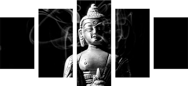 Tablou 5-piese statuie Budha în design alb-negru