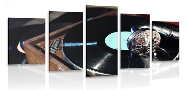 Tablou 5-piese gramofon cu o placă de vinil