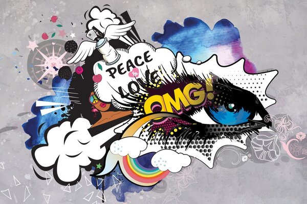 Tapet ochiul graffitti pe fundalul gri