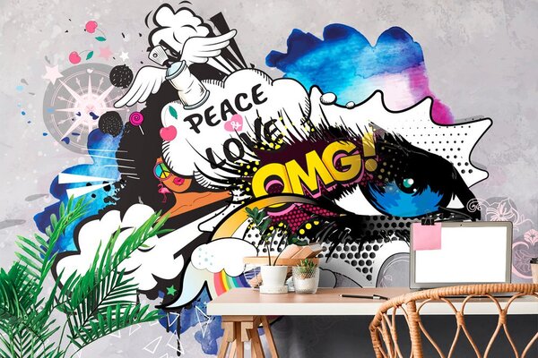 Tapet ochiul graffitti pe fundalul gri