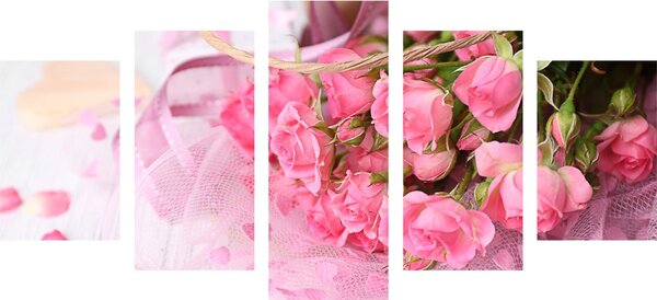 Tablou 5-piese buchet romantic de trandafiri roz