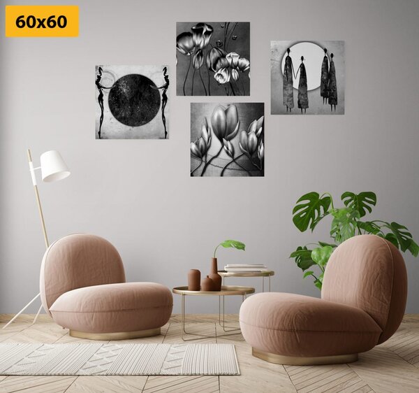 Set tablouri în design alb-negru etno