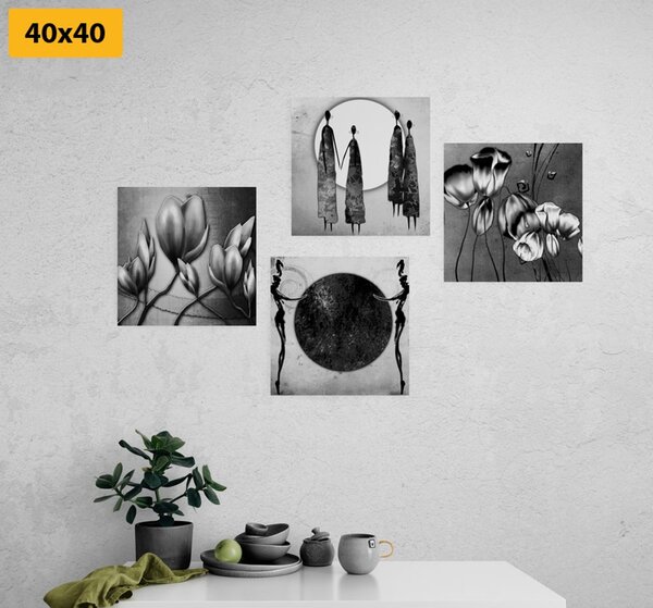 Set tablouri în design alb-negru etno
