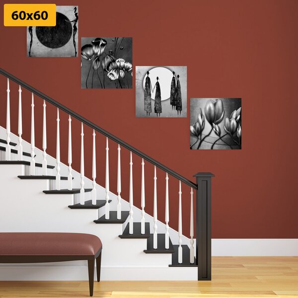 Set tablouri în design alb-negru etno