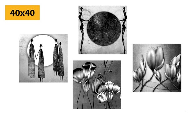 Set tablouri în design alb-negru etno