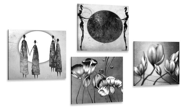 Set tablouri în design alb-negru etno