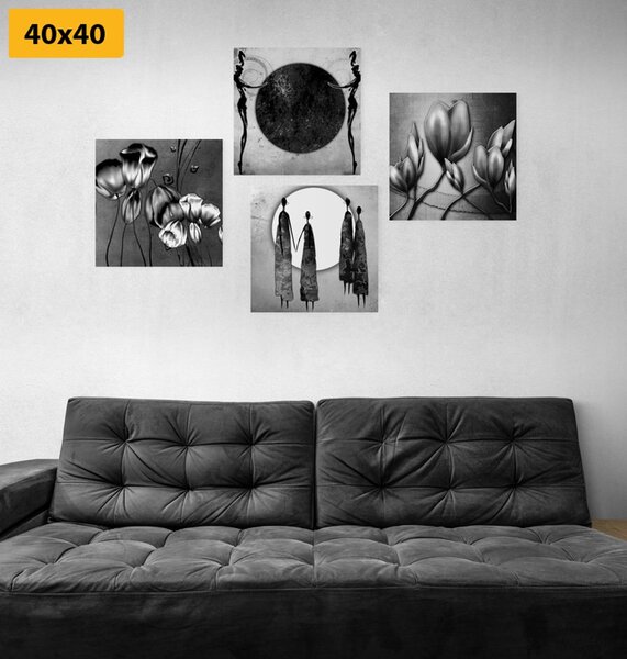 Set tablouri în design alb-negru etno