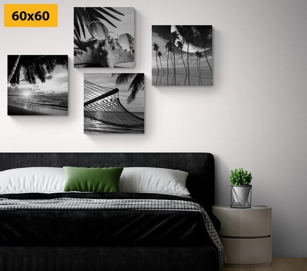 Set tablouri natura moartă a mării în design alb-negru