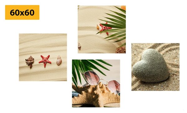 Set tablouri natura moartă a unei plaje cu nisip